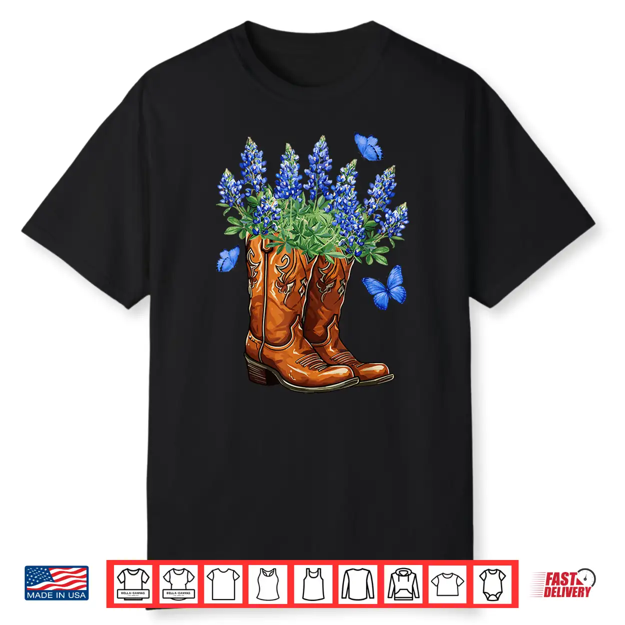 Texas Independence Day Cowgirl Boots & Bluebonnet Flowers Shirt Texas Independence Day Cowgirl Boots & Bluebonnet Flowers Shirt