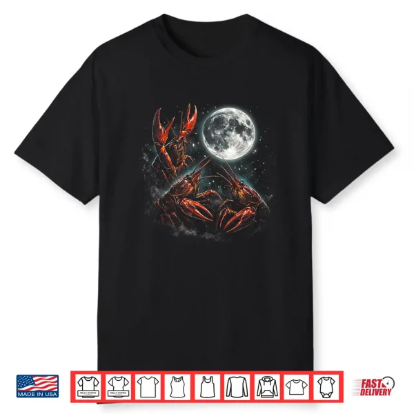 Three Crawfish Moon Galaxy Space Retro Animal Shirt