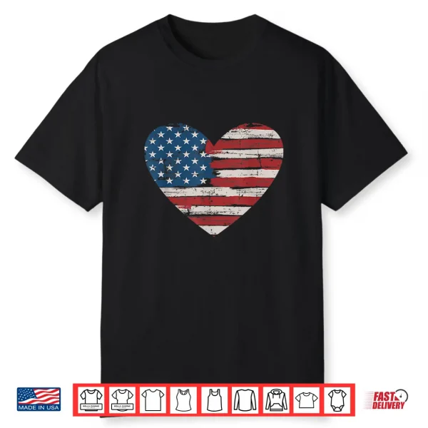 Us American Flag Heart For Independence Day On 4Th Of July Shirt