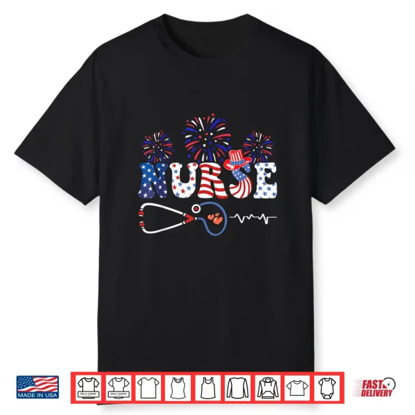 Usa American Flag Patriotic Nurse Stethoscope 4Th Of July Shirt