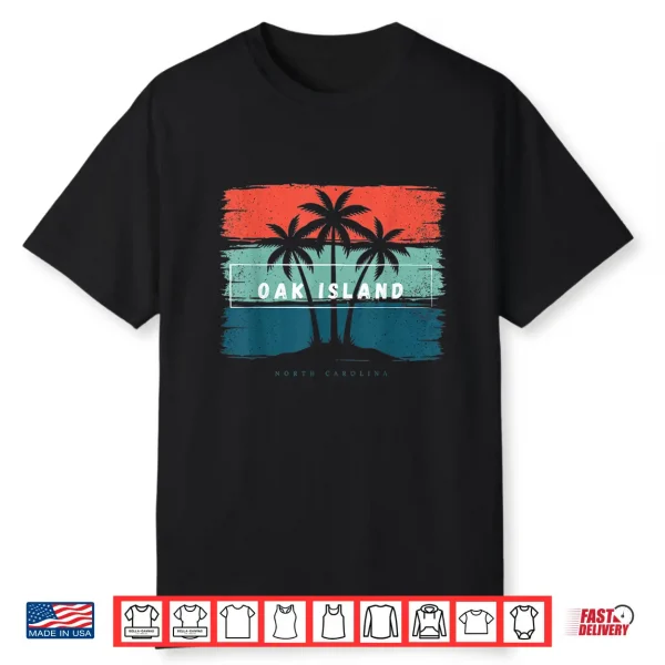 Vintage Oak Island North Carolina Beach Palm Tree Sunset Shirt