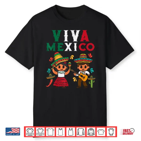 Viva Mexico Boy Girl Maracas Guitar Mexican Independence Kid Shirt