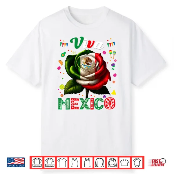 Viva Mexico Flag Rose Flower Independence Day Men Women Kids Shirt