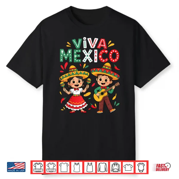 Viva Mexico Guitar Boy Girl Mexican Independence Day Kid Shirt