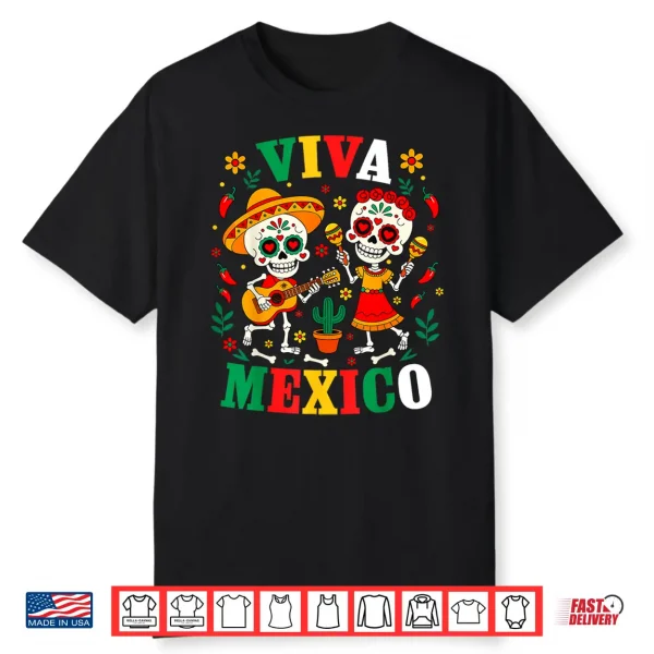 Viva Mexico Mexican Girl Boy Kids Skeleton Independence Day Shirt