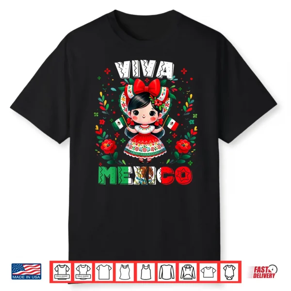 Viva Mexico Mexican Girl Flag Independence Day Girls Kids Shirt