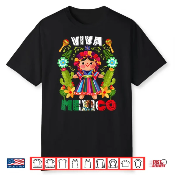 Viva Mexico Mexican Girl Flowers Independence Day Girls Kids Shirt