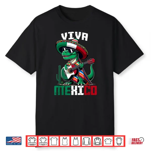 Viva Mexico Shirts Kids Boys Toddler Funny Dinosaur Guitar Shirt