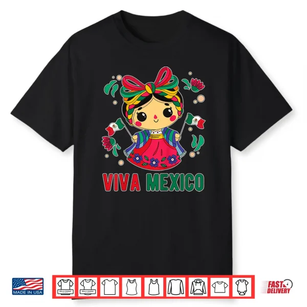 Viva Mexico Toddler Girls Flores Mexican Independence Day Shirt