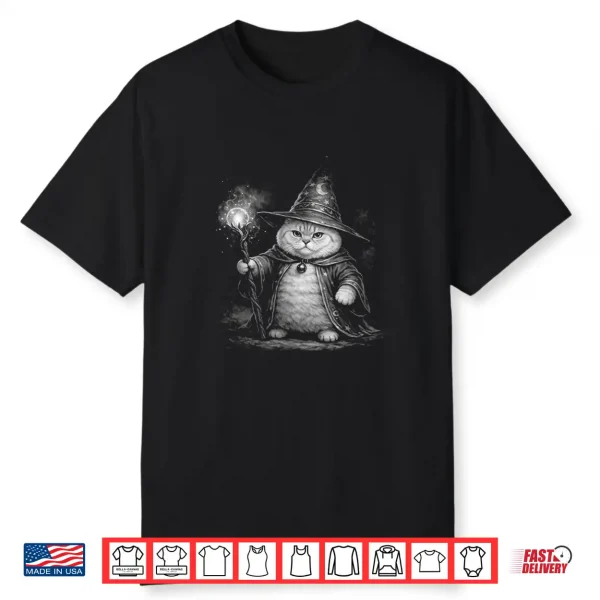 Wizard Cat Magic Fantasy Funny Vintage Tabby Meme Shirt