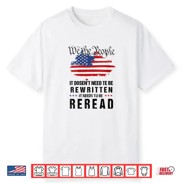 Womens Vintage American Flag It Needs To Be Reread We The People Shirt