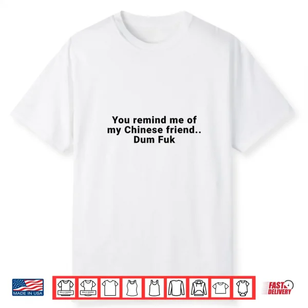 You Remind Me Of My Chinese Friend Dum Fuk Shirt