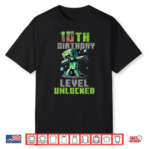 10Th Birthday Level Unlocked Pixel Dab 10 Bday Gamer Boys Shirt
