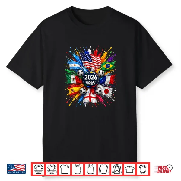 2026 Soccer World Usa Flag Burst Fan Tee Shirt