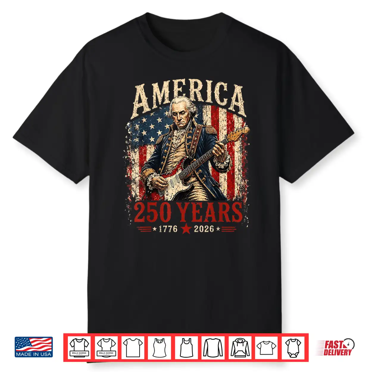 250 Years America Anniversary Washington Playing Guitar Shirt 250 Years America Anniversary Washington Playing Guitar Shirt