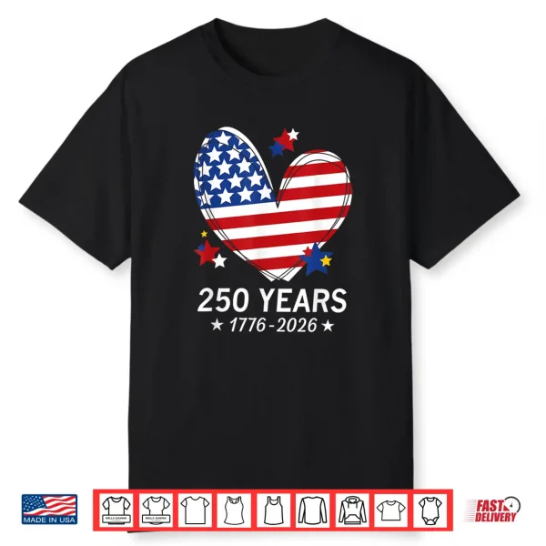 250Th Anniversary America Flag Heart 250 Year Women Girls Shirt