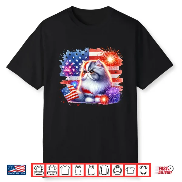 4Th Of July Funny Meowica Persian Cat Lover Owner Usa Flag Shirt