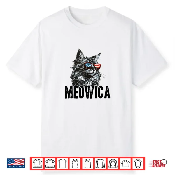 4Th Of July Meowica Maine Coon Cat With American Flag Merica Shirt