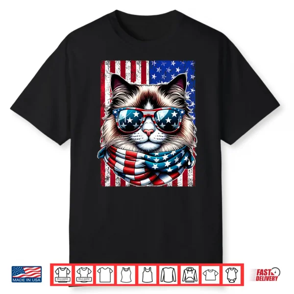 4Th Of July Ragdoll Cat Usa Flag Sunglasses Patriotic Cat Shirt