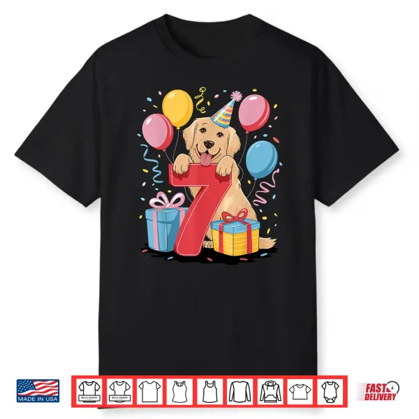 7Th Birthday Boy Girl 7 Years Old Seven Golden Retriever Shirt