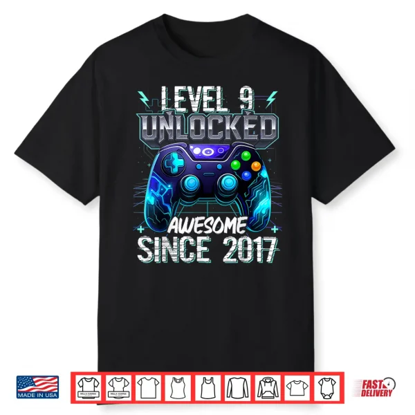 9Th Birthday Boy Level 9 Gamer 9 Year Video Game Party Shirt