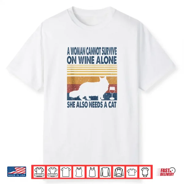 A Women On Wine And She Needs A Cat Maine Coon Kitten Lover Shirt