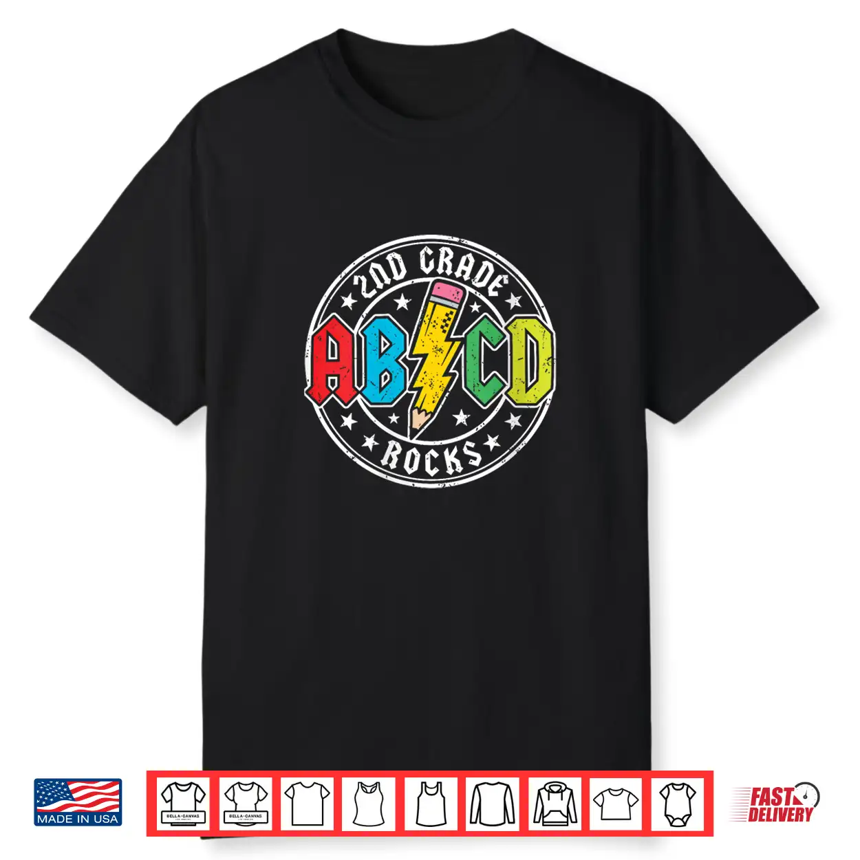 Abcd Second 2Nd Grade Rocks Back To School First Day Kids Shirt Abcd Second 2Nd Grade Rocks Back To School First Day Kids Shirt
