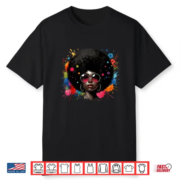 African American Woman Black Afro Colorful Juneteenth Shirt