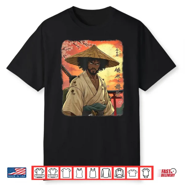 Afro American Samurai African Warrior In Anime With Katana Shirt