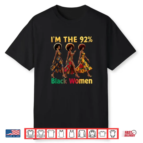 Afro Pride 92  Black Women 92 Percent Melanin Queen Shirt