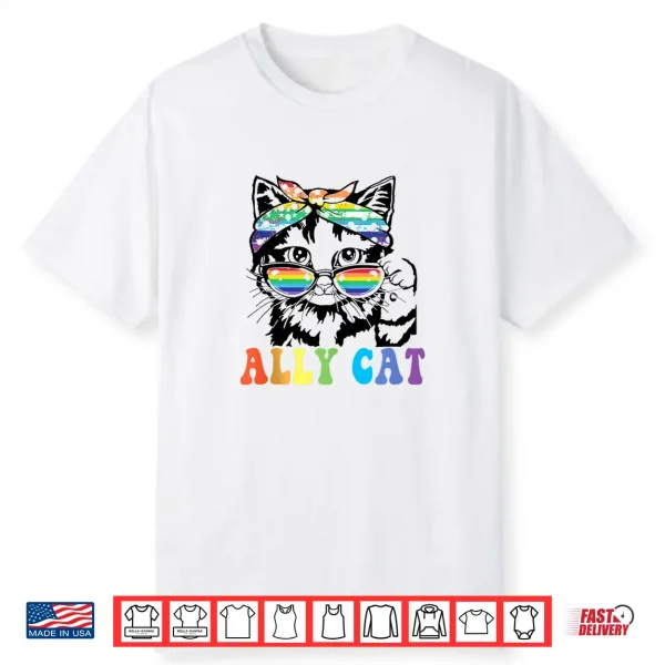 Ally Cat Lgbt Gay Rainbow Pride Flag Boys Men Girls Women Shirt