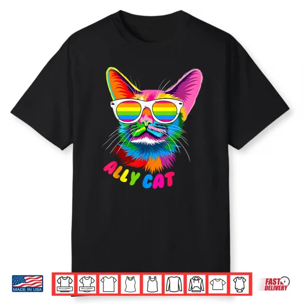 Ally Cat Purride Cat Pride Kitty Mom Gay Daddy Lesbian Lgbtq Shirt