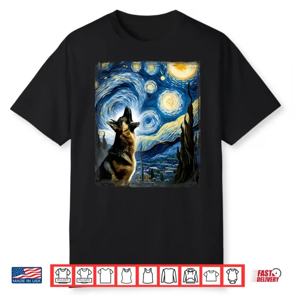 Alsatian Dog Artistic Van Gogh Starry Night German Shepherd Shirt