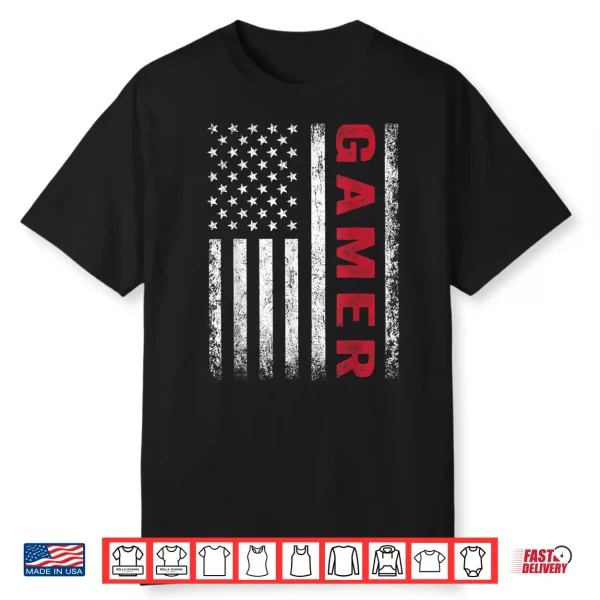 American Flag Funny Gamer Gift Video Games Boys Men Gaming Shirt