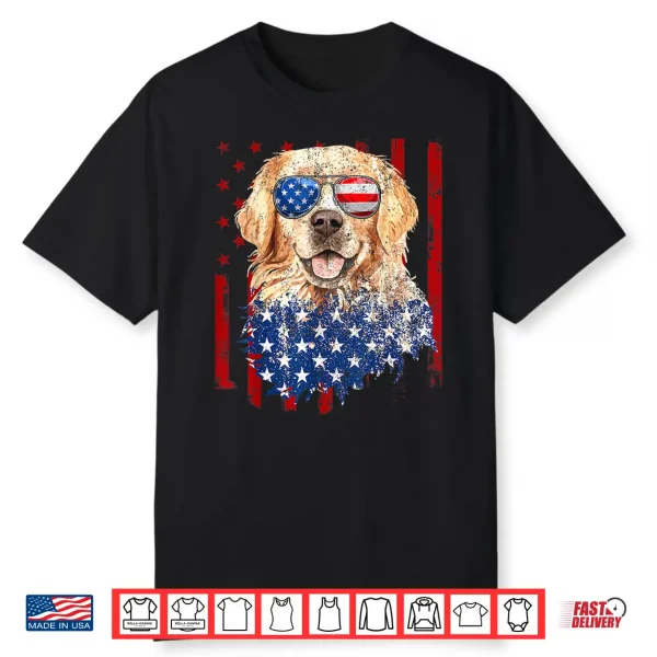 American Flag Golden Retriever Usa Retro 4Th Of July Shirt