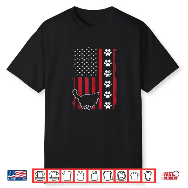 American Flag Maine Coon Cat Pet Owner Gift Cute Paw Print Shirt