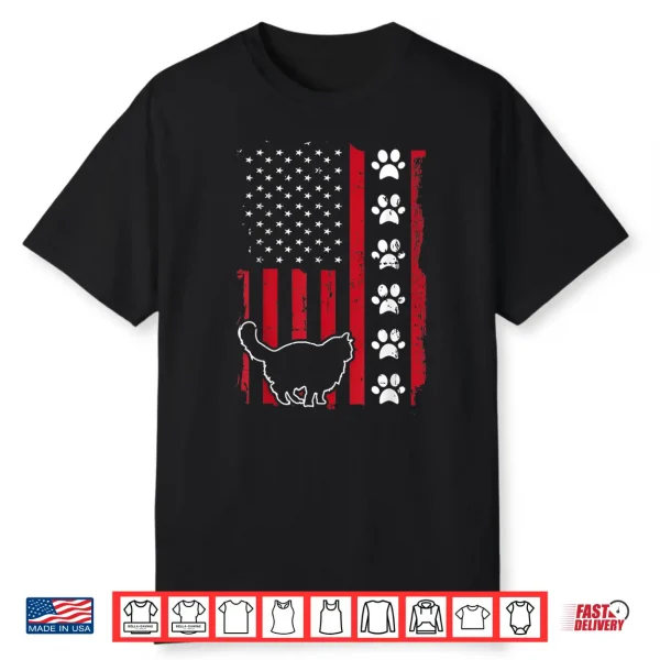 American Flag Maine Coon Cat Pet Owner Gift Cute Paw Print Shirt For Women Men