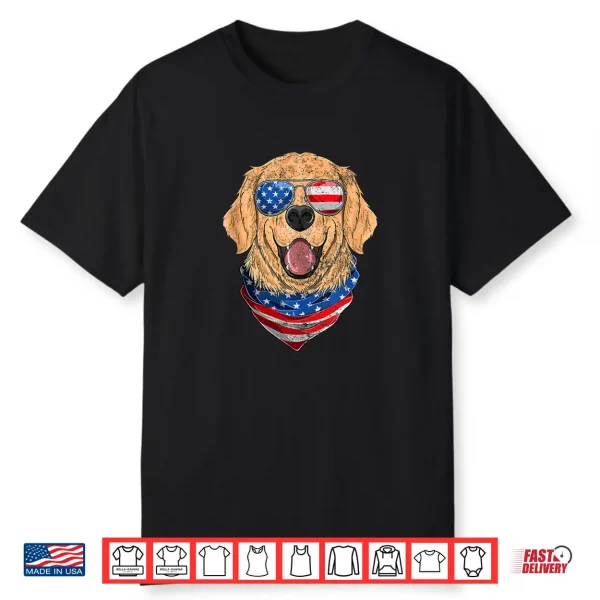 American Golden Retriever Usa Flag 4Th Of July Dad Mom Kids Shirt