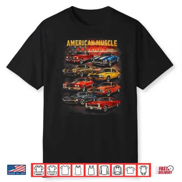 American Muscle Legends Classic Car Enthusiast Retro Garage Shirt