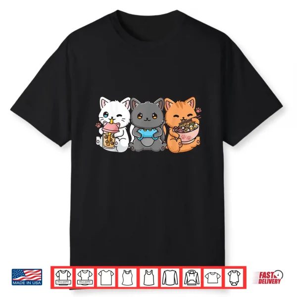 Anime Boba Tea Bubble Tea Gaming Gamer Ramen Cat Shirt