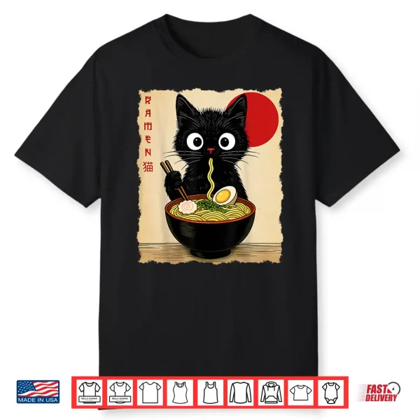 Anime Cat Ramen Japanese Funny Cat Graphic Tees Anime Gifts Shirt