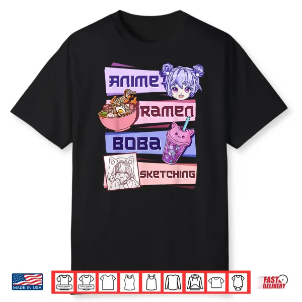 Anime Girl Ramen Boba Tea Bubble Tea Sketching Shirt