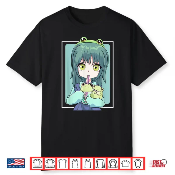 Anime Girl For Frog Lovers And Kawaii Boba Tea Frog Teens Shirt