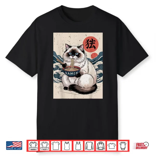 Anime Ragdoll Fat Cat Eating Ramen Noodle Toddler Mom Kawaii Shirt
