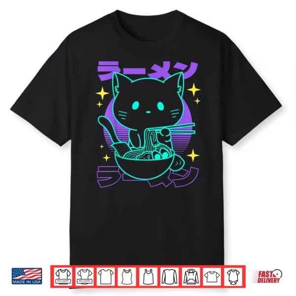 Anime Ramen Cat Japanese Retro Noodles Aesthetic Kawaii Cat Shirt
