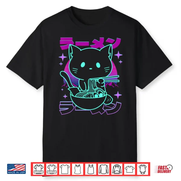 Anime Ramen Cat Retro Japanese Noodles Aesthetic Kawaii Cat Shirt