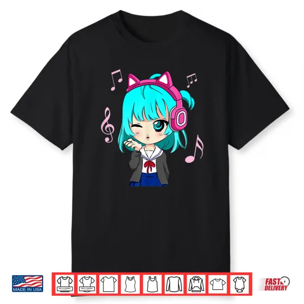 Anime And Music Girl For Teen Chibi Graphic Anime Girl Shirt