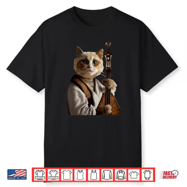 Antropomorphic Ragdoll Cat Wearing Medieval Play Lute Field Shirt