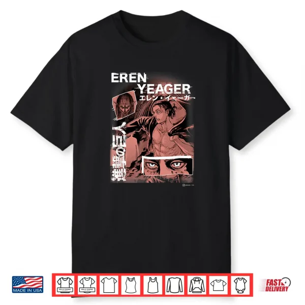 Attack On Titan Eren Yeager Japanese Manga Collage Portrait Shirt