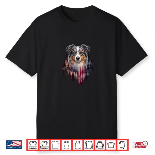 Australian Shepherd Dog Patriotic American Flag Fourth Of July Shirt